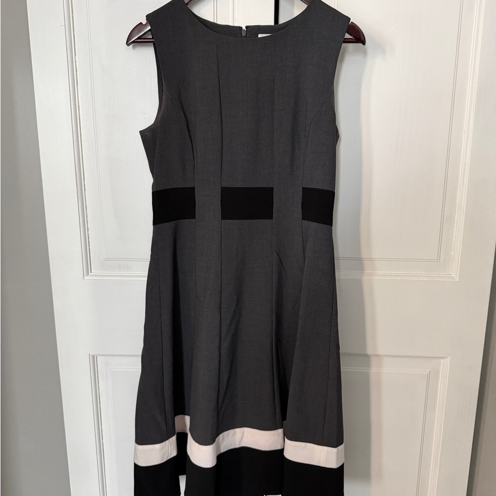 Calvin Klein Charcoal and Black Color Block Midi Dress